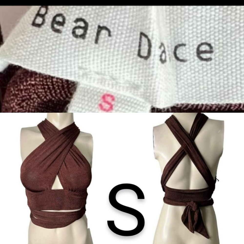 🆕Brown Stretchy Halter Wrap Crop Top~Size S